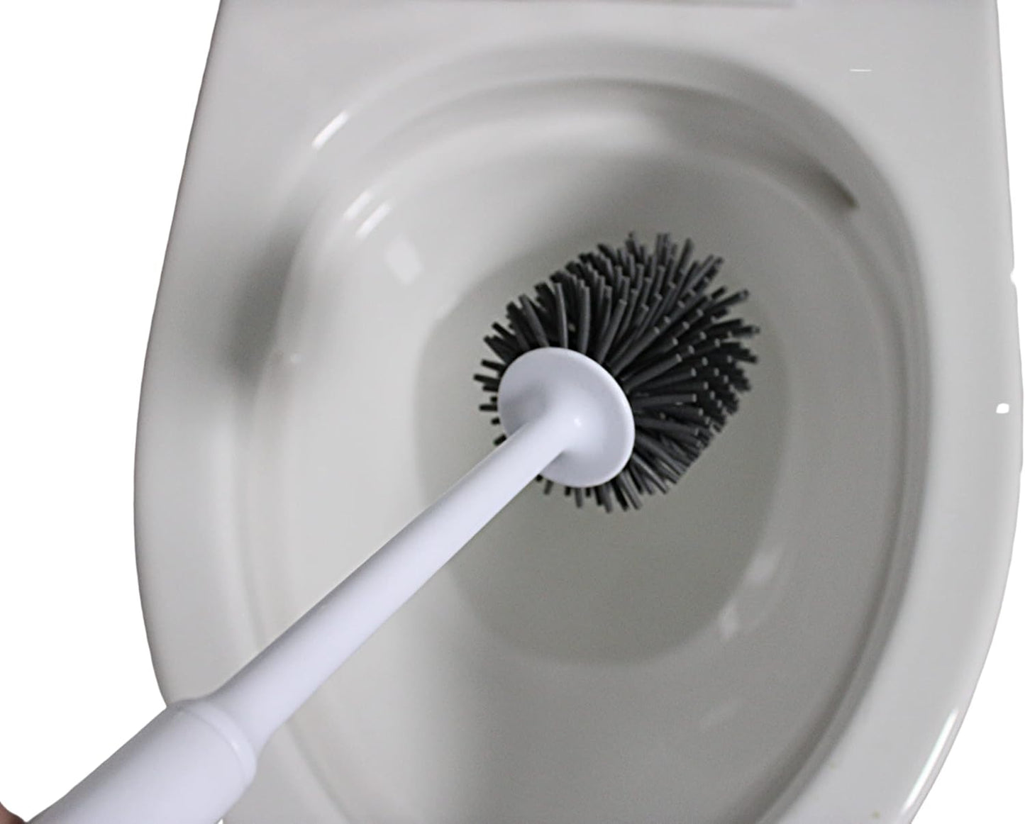 Silicone Toilet Brush with Holder – Wall-Mounted or Freestanding, No-Drill Adhesive Mount, Fast-Drying Ventilated Design with Drip Tray – Long Handle for Deep Cleaning, Compact for Small Bathrooms