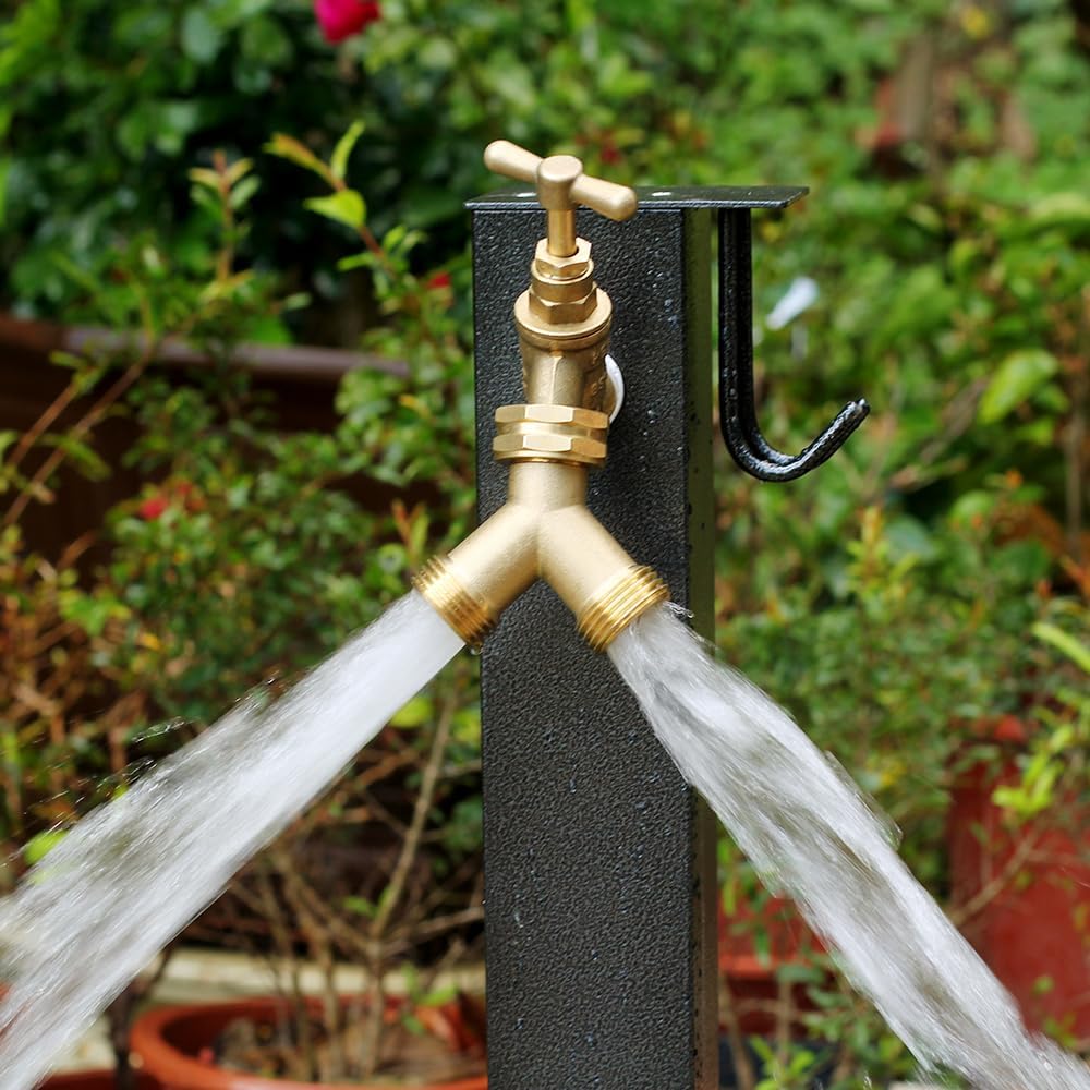 SIGURANTA Garden hose splitter, Brass Y-Type Unrestricted Flow Fitting, Garden Faucet splitter (2-way full flow)