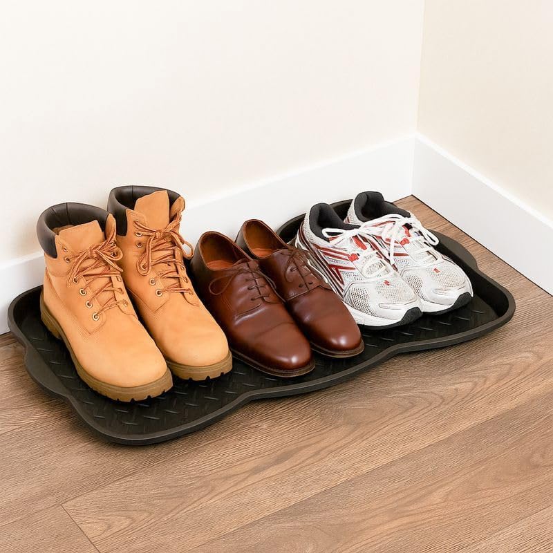 Superio Rubber Boot & Shoe Tray, 34 x 14 x 2 Rectangle, Heavy Duty, Protects Floors from Water and Dirt, Waterproof for All Weather Indoor Outdoor Use, Black (2)