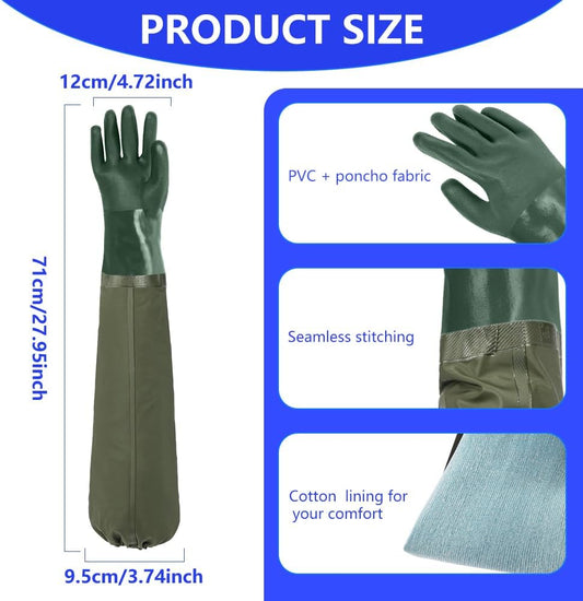 AUAUY 27" PVC Chemical Resistant Gloves, Rubber Gloves Heavy Duty, Waterproof Reusable Long Sleeve Glove for Cleaning
