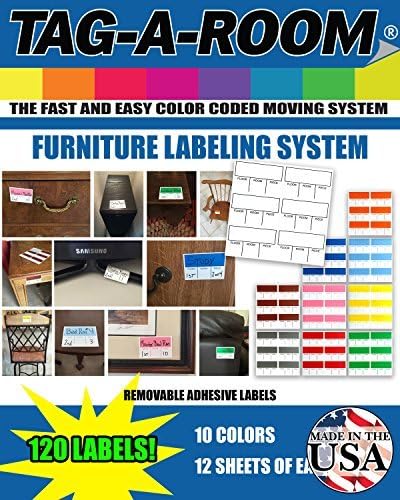 Tag-A-Room Color Coded Furniture Moving Labels, Moving Supplies Stickers 120 Count