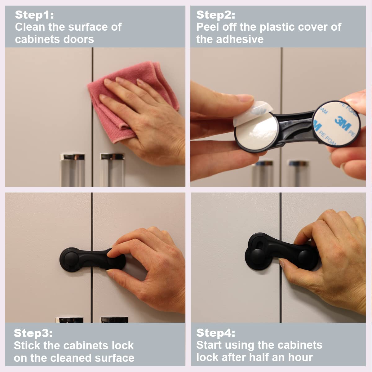 Cabinet Locks Baby Proofing, Childproof Cabinet Locks 10 Pack with Adhesive for Protecting Kids and Toddlers, Child Safety Lock for Drawer Cupboards Closet and Pantry Door (Black)