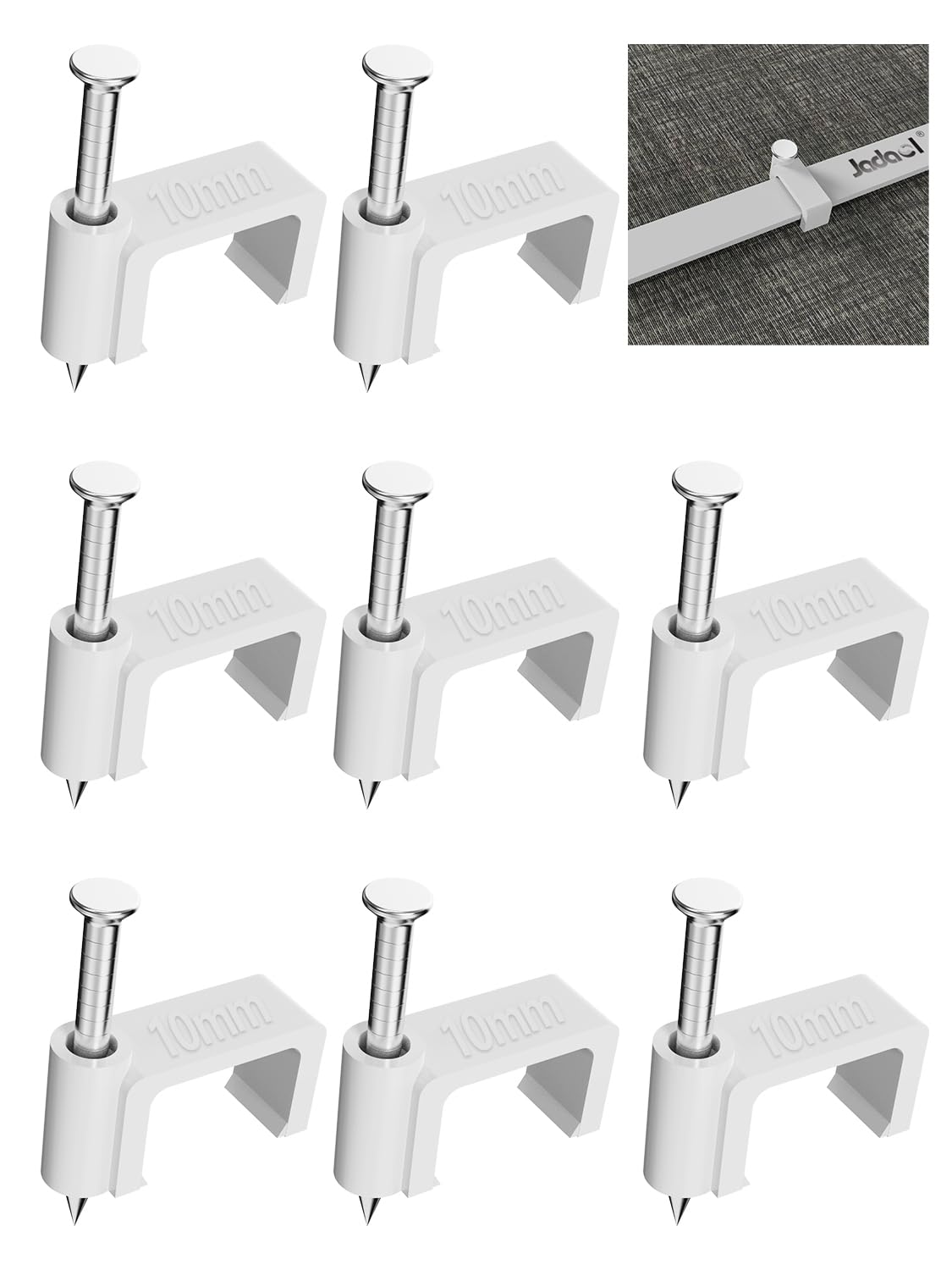 Jadaol 100Pcs 7.5mm Cable Clips with Nails, Custom Fit for Jadaol Cat6 Flat Ethernet Cable, Wall Wire Tacks for RJ45 LAN, Coax, Speaker, and Network Cables