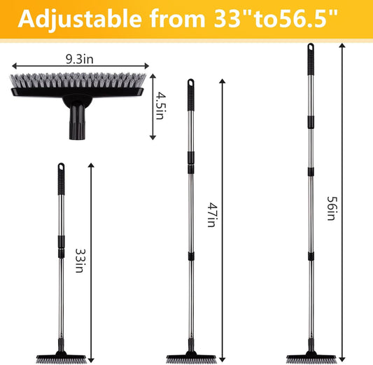 2 Pack Grout Brush with Long Handle, 56.5'' Swivel Grout Cleaning Brush,V-Shape Grout Scrub Brush, Extendable Handle Grout Cleaner Brush for Tile Floors,Bathroom,Baseboard,Shower,Corner