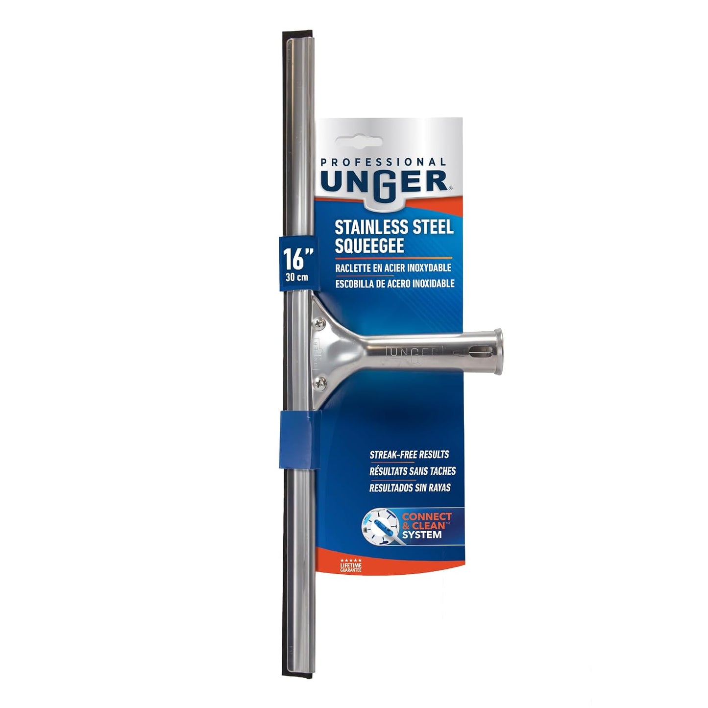 Unger Professional Stainless Steel Heavy-Duty Squeegee, 12", Silver