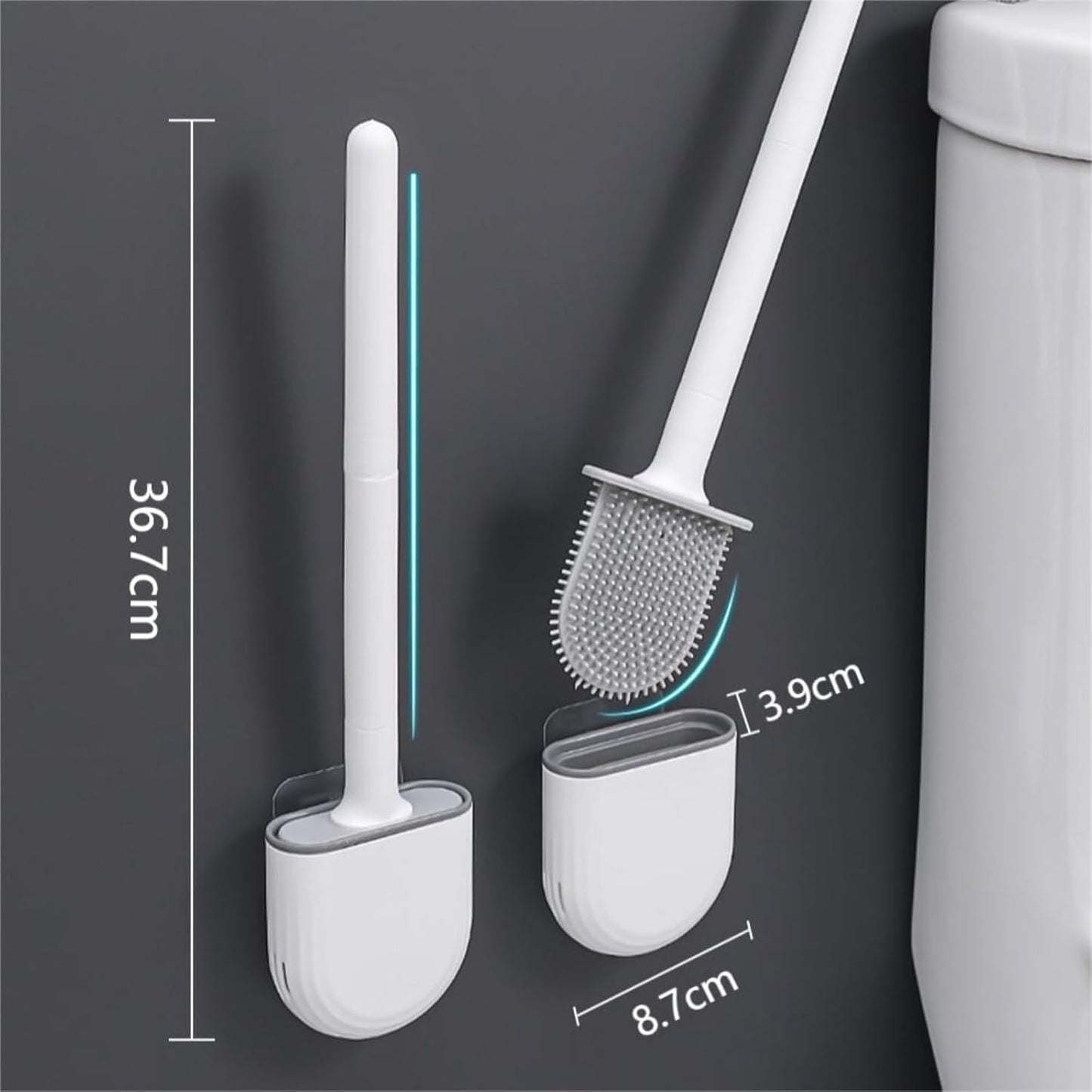 Hygienic Silicone Toilet Brush - Quick-Drying, Drill-Free Holder, Detachable Handle, Sleek Look for Any Bathroom