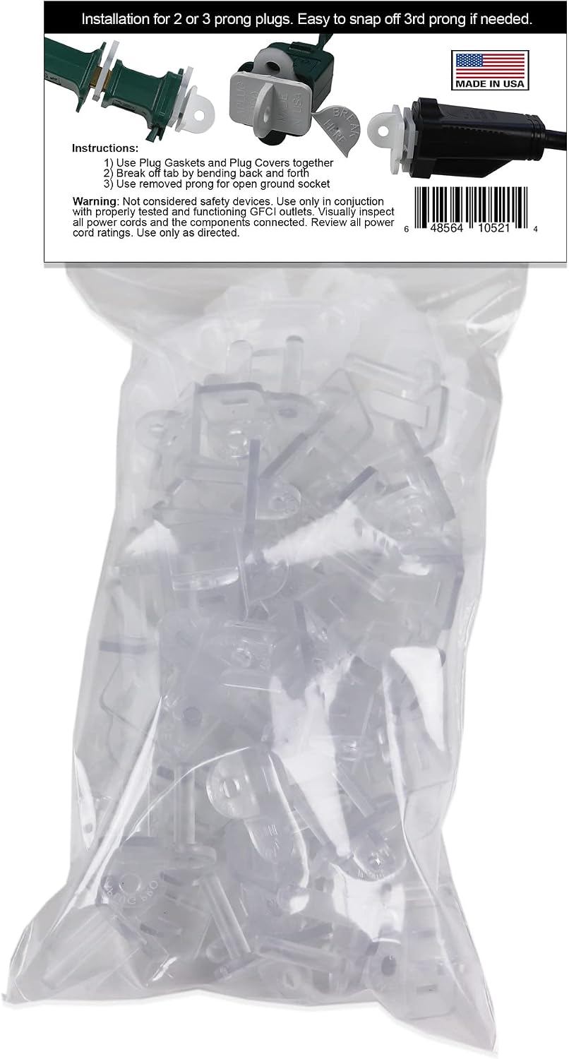 (Set of 10, White0 The Original Weatherproof Gaskets & Plug Covers - Made in USA, Outdoor Waterproof GFCI Protectors, Christmas Light Installation, Extension Cords, Stop GFCIs from Tripping