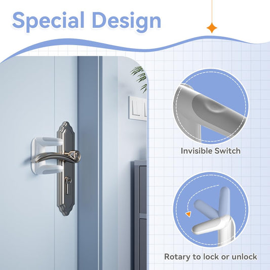 SAFELON 2 PCS Baby Safety Door Lever Locks, Door Handle Locks for Childproof & Petproof, Invisible Switch to Prevent Children from Opening The Door, No Screws or Drill