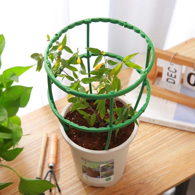 12 Pieces Plant Support Plant Stakes Plastic Cage Holder Small Plant Support Ring for Potted Plants, Stackable 3 Tier Garden Flower Support, Indoor and Outdoor Plants, 5.5" Wide x 5.5" High