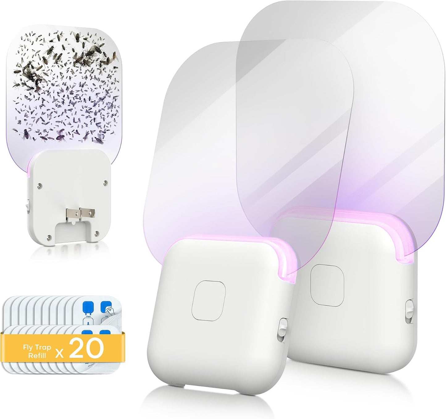 Fruit Fly Traps for Indoors (2 Device + 20 Refills), Gnat Traps for House Indoor, Plug in Fly Traps Indoor for Home, Kitchen&Living Room