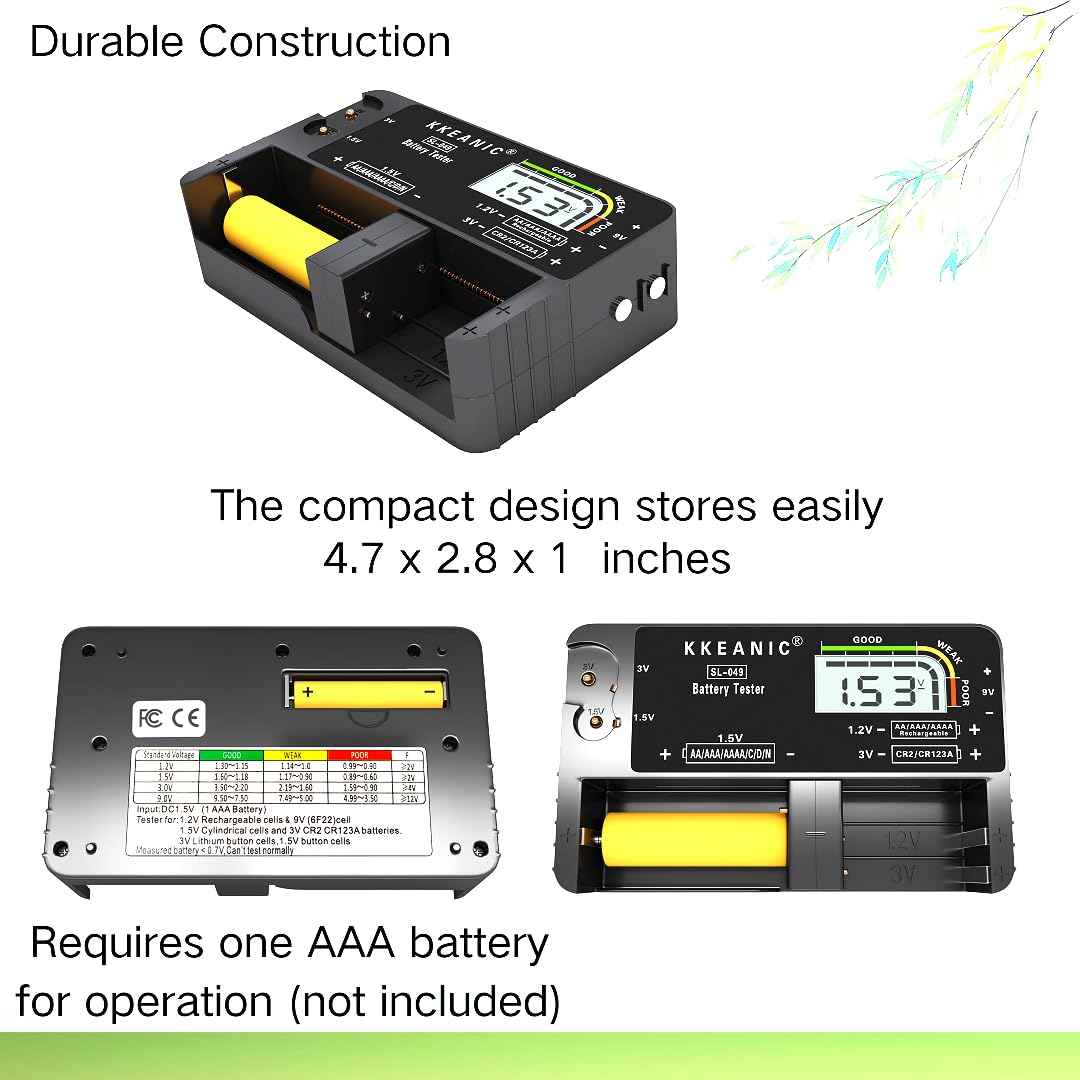 Battery Tester for AA AAA C D 9V & Case Household Batteries Battery Checker