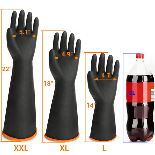 Black Rubber Gloves Extra Large, 22" Long Chemical Resistant Gloves, Waterproof Reusable Dishwashing Household Cleaning Safety Work Heavy Duty Industrial Rubber Glove, 1 Pair XXL