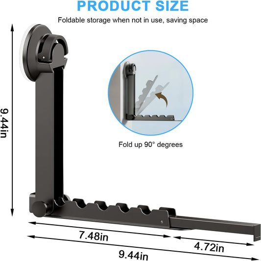 Clothes Drying Rack Wall-Mounted Suction Cup Folding Clothes Drying Rod Space-Saving Closet Rod with Retractable Rod for Laundry Bathroom RV Balcony, Black
