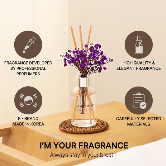 COCODOR Flower Reed Diffuser Set / 6.7oz / White Jasmine/Scent Diffuser with Sticks Home Fragrance Reed Diffuser for Bathroom Shelf Decor