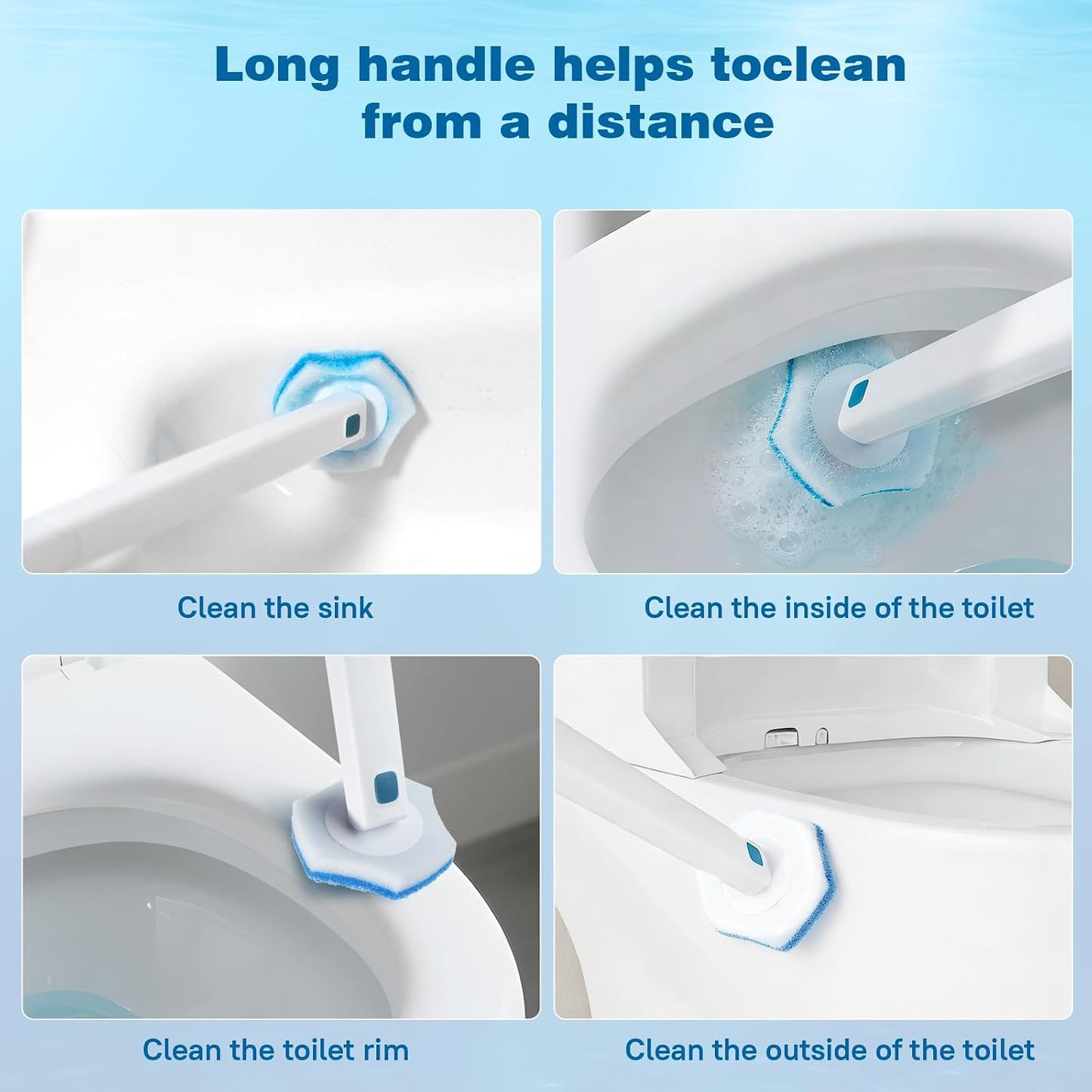 Disposable Toilet Brush with 48 Refills,Cleaning wand,No-Touch Hygienic Cleaning System
