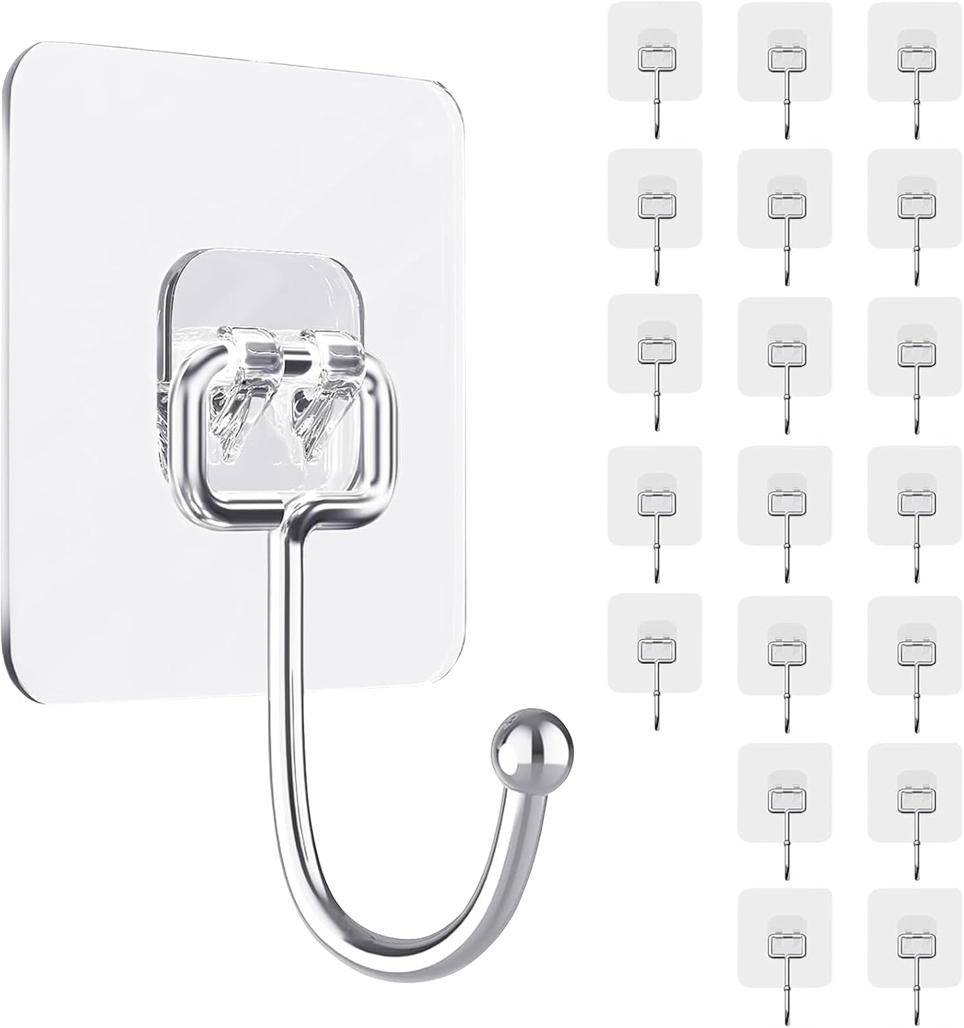 10 PCS Adhesive Wall Hooks 33lb(Max) Reusable Anti-Skid Traceless Hooks Heavy Duty 180 Degree Rotating,Waterproof and Oilproof, Bathroom Kitchen Heavy Duty Self Adhesive