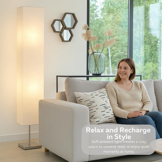 LIGHTACCENTS Rice Paper Floor Lamp Set of 2 Modern Standing Lamps with Chrome Base & White Paper Shades Ambient Lighting for Living Room, Bedroom, and Apartment Decor