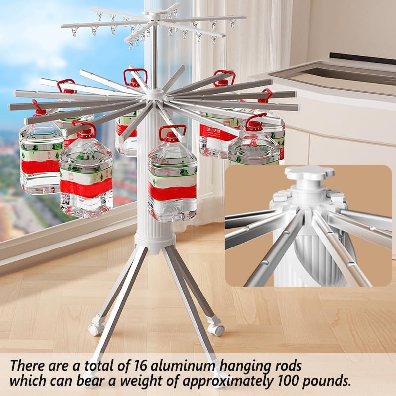 Clothes Drying Rack Foldable Outdoor Indoor,Drying Rack Clothing Collapsible,Folding Drying Dack Clothing,2 Tier Aluminum Foldable Laundry Drying Rack,24 Hooks 16 Hanging Bars