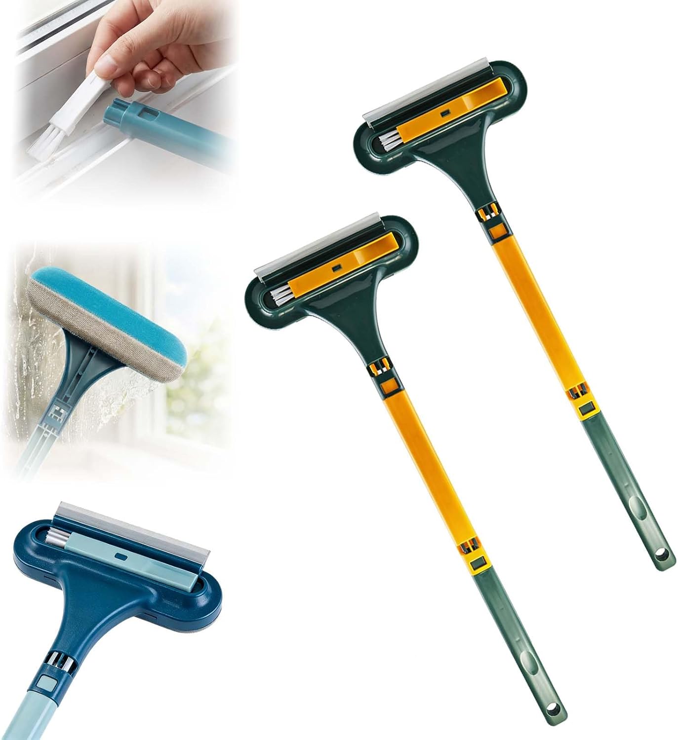 Window Screen Cleaning Brush, 2 in 1 Detachable Multi-Purpose Window Screen Cleaner Tool with Squeegee, Mesh Screen Cleaner Brush with Wet and Dry Dual-Use for Patio Door Porch Screens (Blue, 1PC)