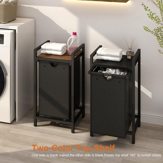 Laundry Hamper, Two -Color 3 Section Laundry Basket with 3 Removable Laundry Sorter Bags and Top Shelf, Clothes Hamper for Laundry Room, Bathroom