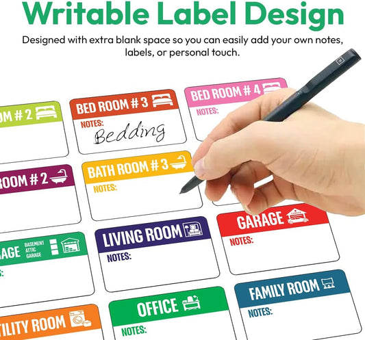 IGNIXIA Color Coded Moving Box Labels, 3x2 Inch, 20 Designs for Rooms, Writable Notes Area, Fragile, Heavy, and Blank Stickers Included