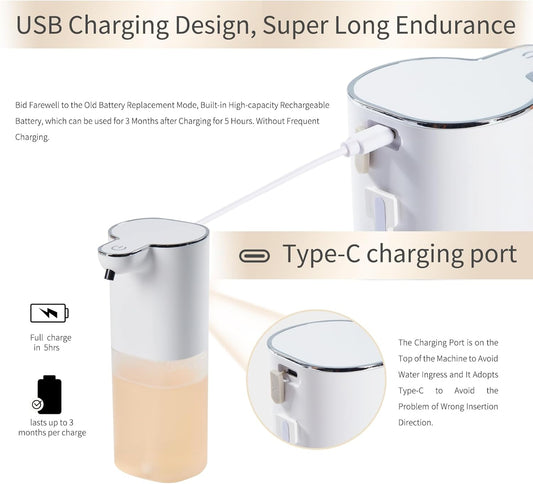 V9 Automatic Foaming Soap Dispenser - Touchless, 4-Level Adjustable Foam, 1200mAh Large Capacity Rechargeable Battery, Design for Bathroom, Kitchen