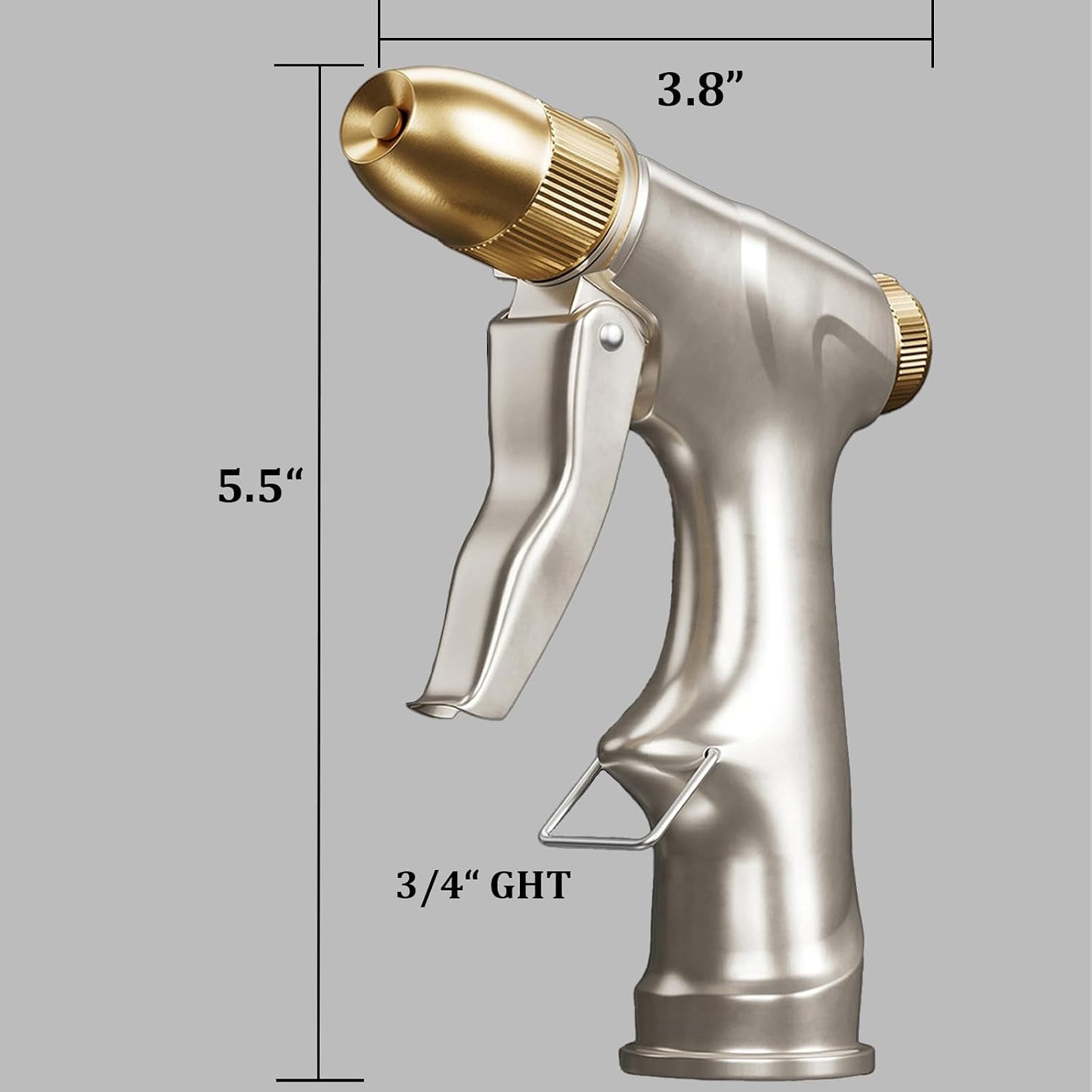 Garden Hose Nozzle Sprayer with Full Brass Nozzle, 100% Heavy Duty Metal Water Sprayer Nozzle Fits 3/4” Garden Hose Thread with 4 Patterns, 360° Rotating Adjustable Nozzle for Plants, Lawns, Cars