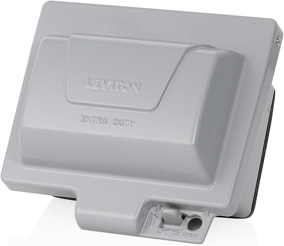 Leviton Outlet Box, Extra Duty While-In-Use Cover Includes Inserts for Single, Duplex and Decora/GFCI Receptacles, Vertical Mount, Metallic Enclosure, IUM1H-GY Outdoor Outlet Cover, Gray, Weatherproof
