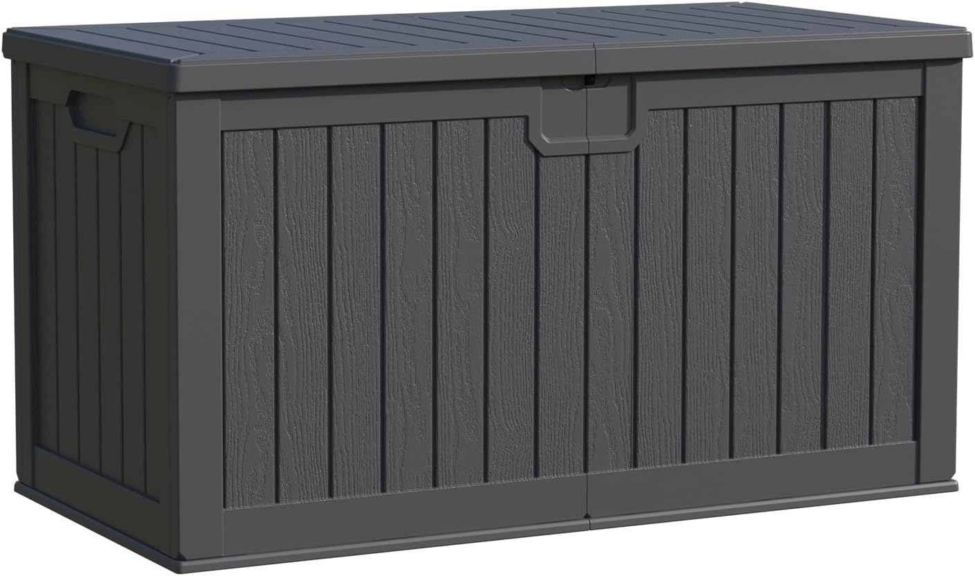 Patiowell 100 Gallon Resin Deck Box, Waterproof Large Outdoor Storage Box for Patio Furniture and Garden Tools, Black