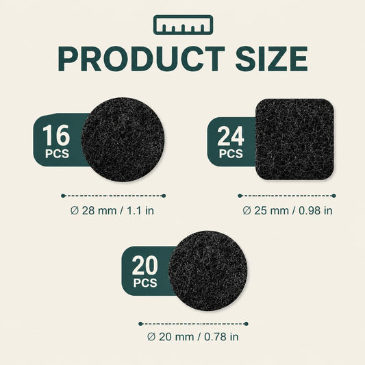 60 Pack Felt Furniture Pads for Hardwood Floors – Self Adhesive Chair Leg Floor Protectors, Round & Square Felt Pads for Furniture Legs, Black