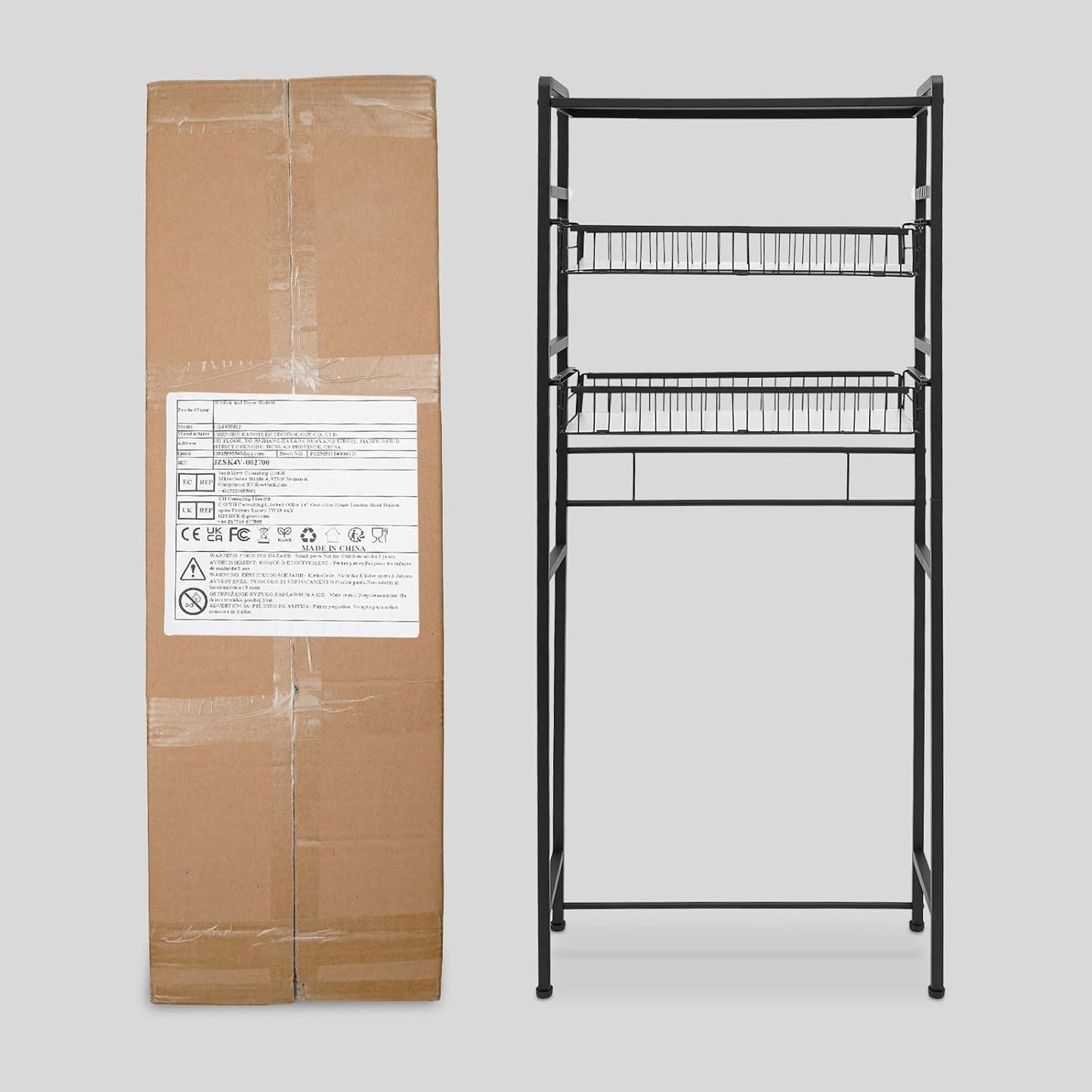 3 Tiers Laundry Room Shelves,Washing Machine Storage Cabinet, Over The Washer and Dryer Storage Shelf Organizer Standing Shelf (Black)