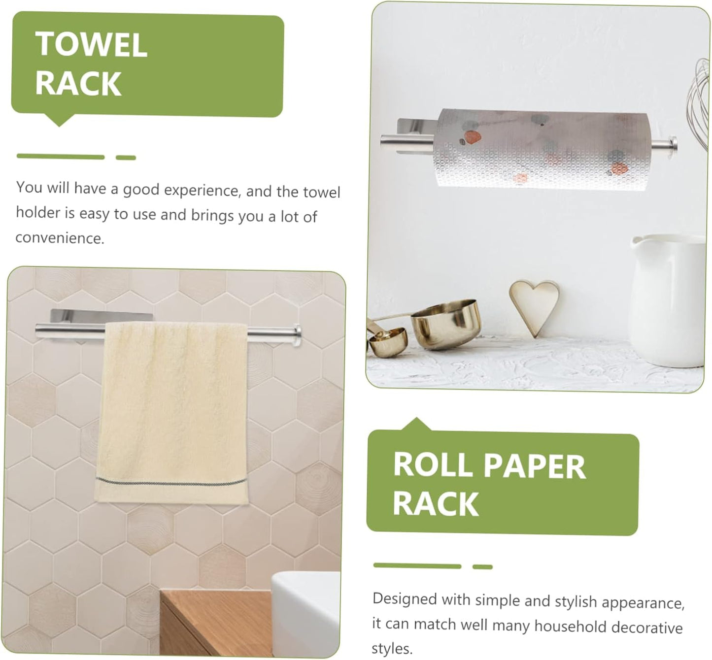 Mobestech Nail-Free Wall-Mounted Stainless Steel Towel Rack for Kitchen 1-Piece Cleaning Cloth Holder Space-Saving Organizer for Home Use