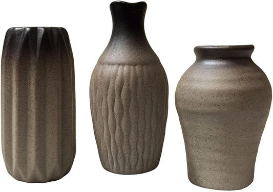 Daittin 3 Pcs Mini Ceramic Vases, Rustic Small Pottery Vases for Home Decor, Boho Flower Vases Set for Table Centerpiece, Shelf, Living Room, Bedroom, Office