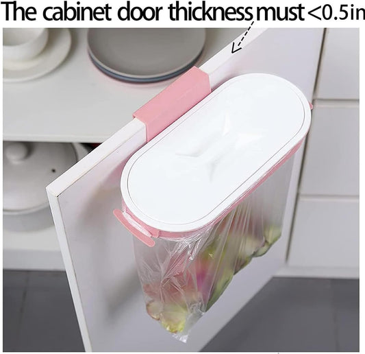 Set of 2 Trash Bag Holder Rack, Hanging Organizer Garbage Bag Holder, & Removable Lid - Multi for Kitchen Cabinet Door Storage Cupboard, Under Sink, Kitchen Towel Rails Rack, Blue & Pink