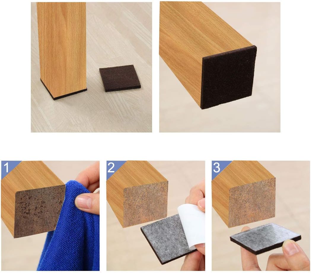 uxcell 16pcs Furniture Pads Square 1 1/2" Self-stick Non-slip Anti-scratch Felt Pads Floors Protector Dark Brown