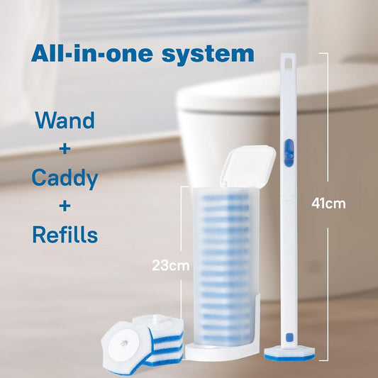 Disposable Toilet Brush with 48 Refills,Cleaning wand,No-Touch Hygienic Cleaning System