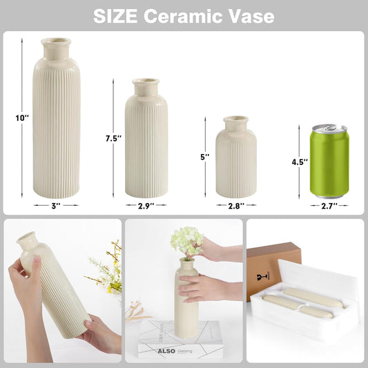 Small Ceramic Vase Set of 3, Boho Modern Flower Vase Room Decor, Farmhouse Decor, Vases for Your Kitchen, Bathroom, Bedroom, Living Room, Office&Shelf Centerpiece Table Decorations Multicolor - 346