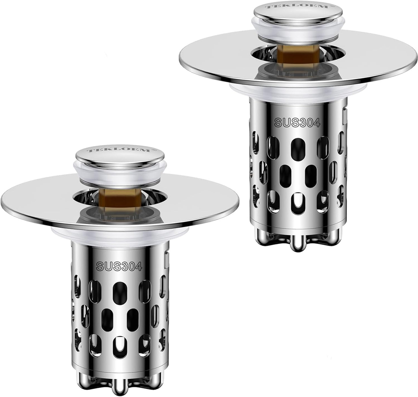 Bathroom Sink Drain Strainer,All Metal Pop-Up Sink Stopper with Removable Stainless Steel Filter Basket, Universal Bathroom Hair Catcher Fit for 1.1-2.36'' Drain (Silver, 2 Pack)
