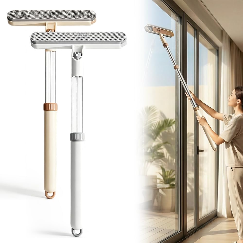 5-in-1 Double-Sided Window Screen Cleaning Brush with Long Handle, Extendable Squeegee for Window Cleaning & Car Window Cleaner Tool – Complete Window Cleaning Kit for Home Auto Glass (Mix-2pcs)