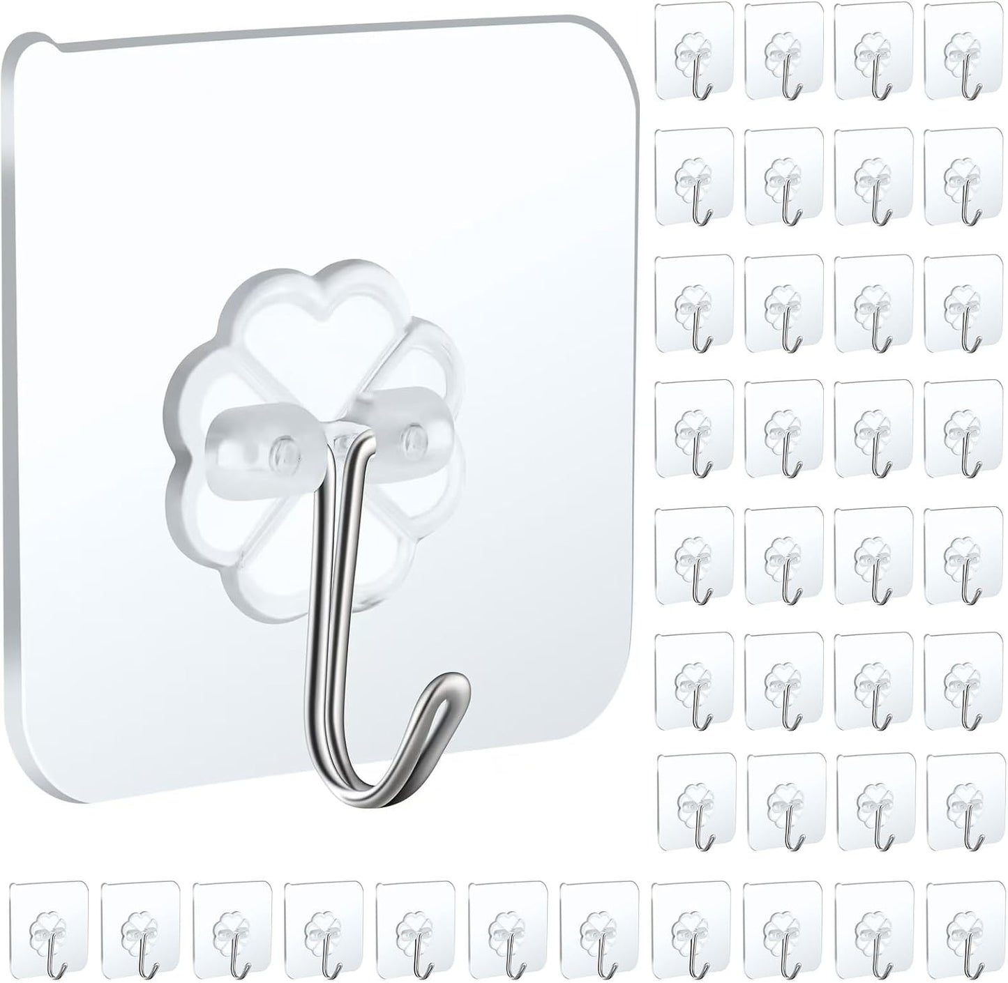 10 Packs Large Wall Hooks for Hanging Heavy Duty 33lb(Max), Waterproof Transparent Adhesive Wall Hooks Wall Hangers Without Nails Sticky Hooks for Bathroom Shower Kitchen Door Utility Hooks Hanger