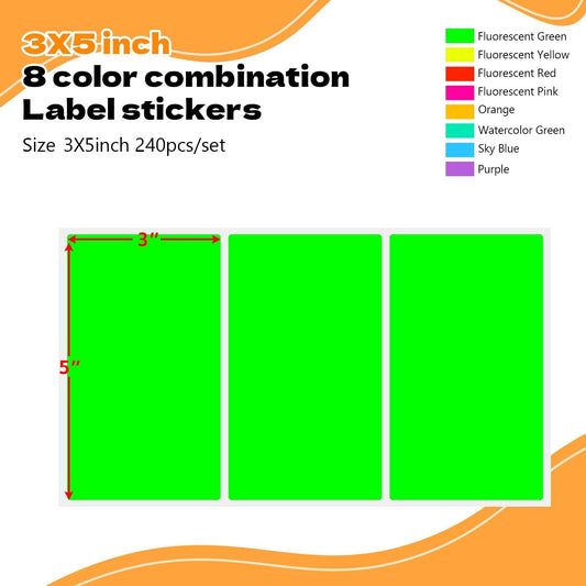 PARLAIM 3X5 Inch Color Code Rectangle Labels,8 Colors Color Fluorescent Stickers for Envelopes and Organization,80 Sheets 240 PCS Label for Inventory Home Office Marking