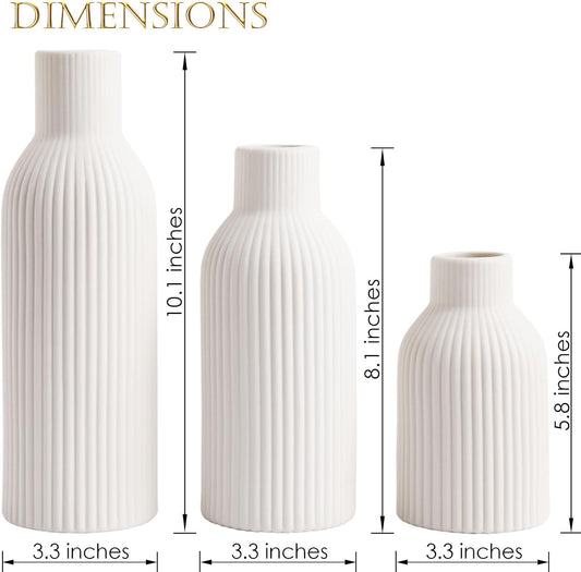 Joeabor Ceramic Vase Set of 3 - Handcrafted Ceramic Vases for Home Decor & Shelf - Modern Farmhouse Decor for Kitchen, Office, Bedroom & Living Room Decorative Objects for Mantel, Table Centerpieces