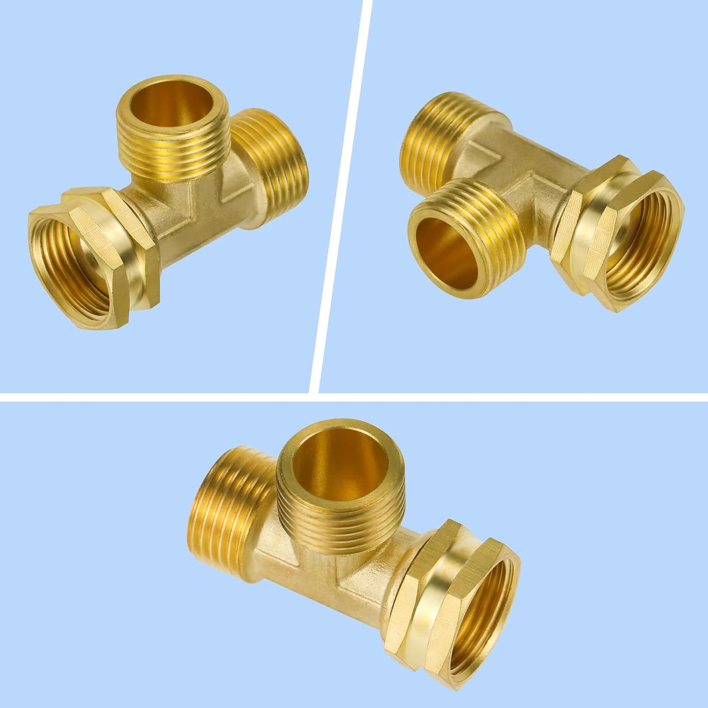 Angry Pony Garden Hose Tee,GHT 3/4 Female x Female x Male Hose Tee for Lawn | for Irrigation/Sprinkler/Patio and Outdoor Watering,2 Way,Heavy-duty Brass,Standard Thread,Wide Flow,Quick Connect,Leakproof