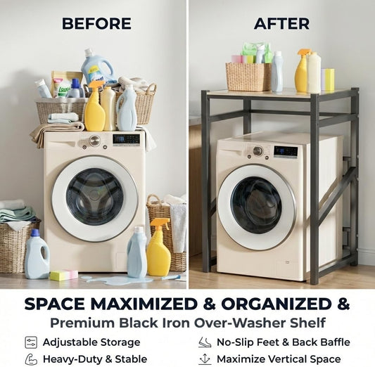 Washer Dryer Stacking Rack Stand, Over the Washer and Dryer Storage Shelf, Height Adjustable Standing Washer Dryer Machine Rack, Stackable Shelf for Laundry Room Apartments (White)