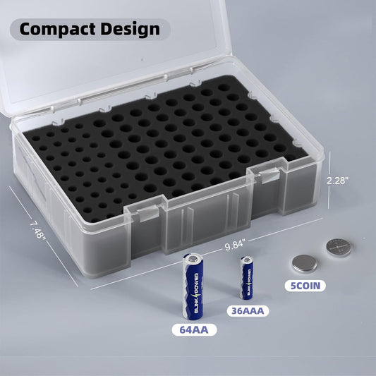Blinkspower™ Battery Organizer Storage Case | Lockable, Moistureproof, Holds 64 AA Batteries, 36 AAA Batteries, 5 Coin Batteries and More