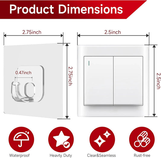 12 Pack Large Adhesive Hooks for 44 lb(Max) Hanging Heavy Duty, Self Adhesive Sticky Hooks Waterproof Stainless Steel Wall Hook for Home Bathroom Shower Kitchen Outdoor Utility Hooks