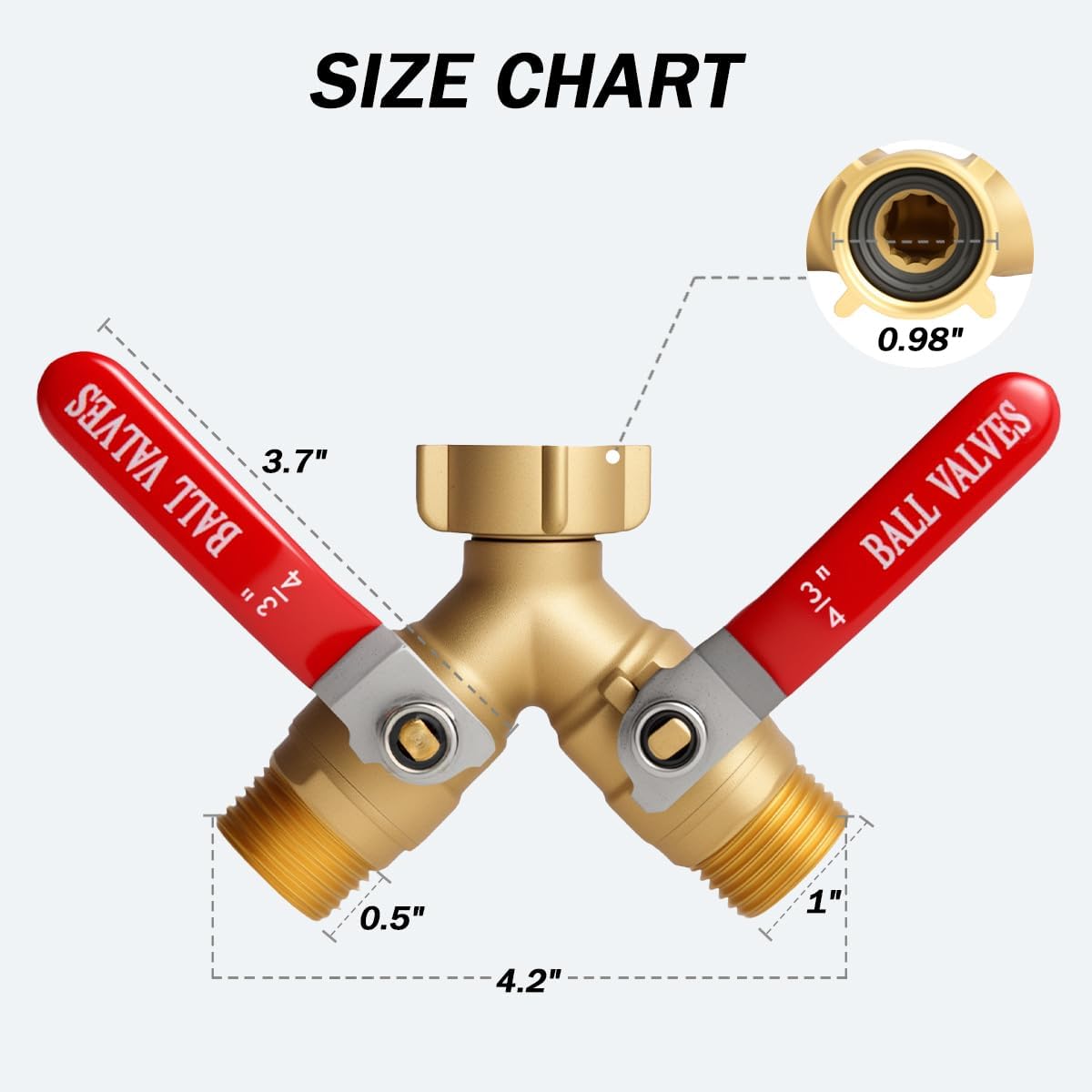 Garden Hose Splitter 2 Way Heavy Duty Brass, Full Flow Hose Bib Y Valve, 3/4" GHT Outdoor Faucet Splitter with Easy-Turn Long Handles and Washers