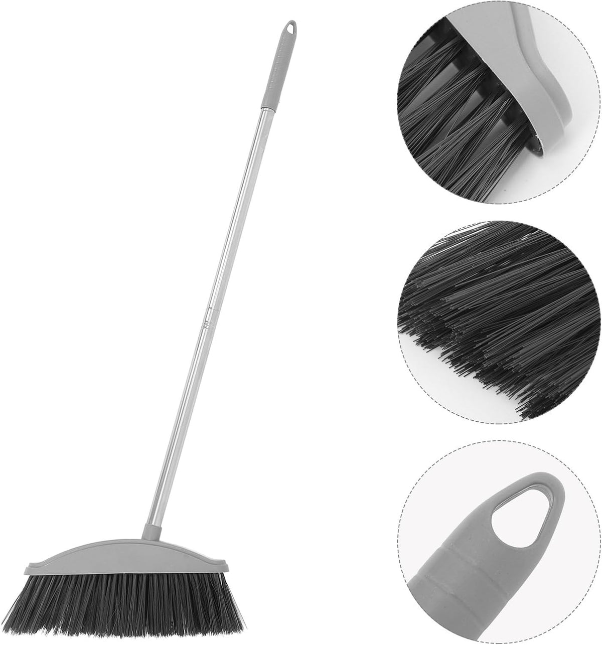 OUNONA Heavy Duty Patio Broom with Long Handle Plastic Indoor and Outdoor Floor Sweeping Broom Nordic Gray for Home Cleaning and Hair Removal