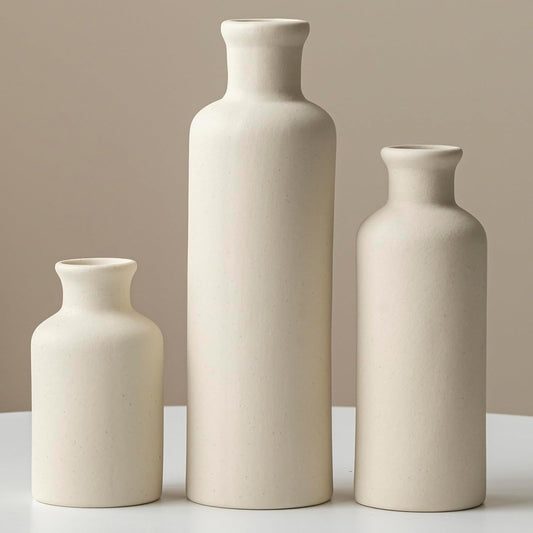 Modern Ceramic Vase Set of 3, Beige Colors, Decorative Bottles for Home, Farmhouse Rustic Decor, Housewarming Gifts, Wedding Gifts, Bridal Shower Gifts, Birthday Gifts for Women (Beige)