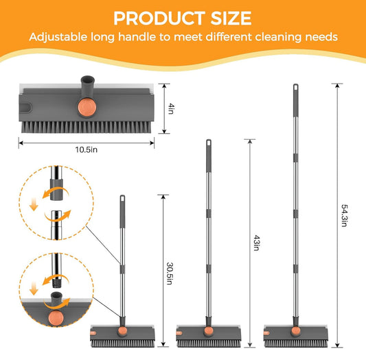SetSail Floor Scrub Brush, 3 in 1 Floor Scrub Brush with 54-in Adjustable Long Handle and Scraper Heavy Duty Stiff Bristle Floor Scrubber for Cleaning Shower Bathroom Kitchen Patio Garage, Grey&White